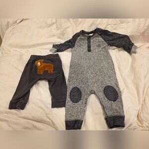 Gray and Black Baby Onesie with Bear Pants